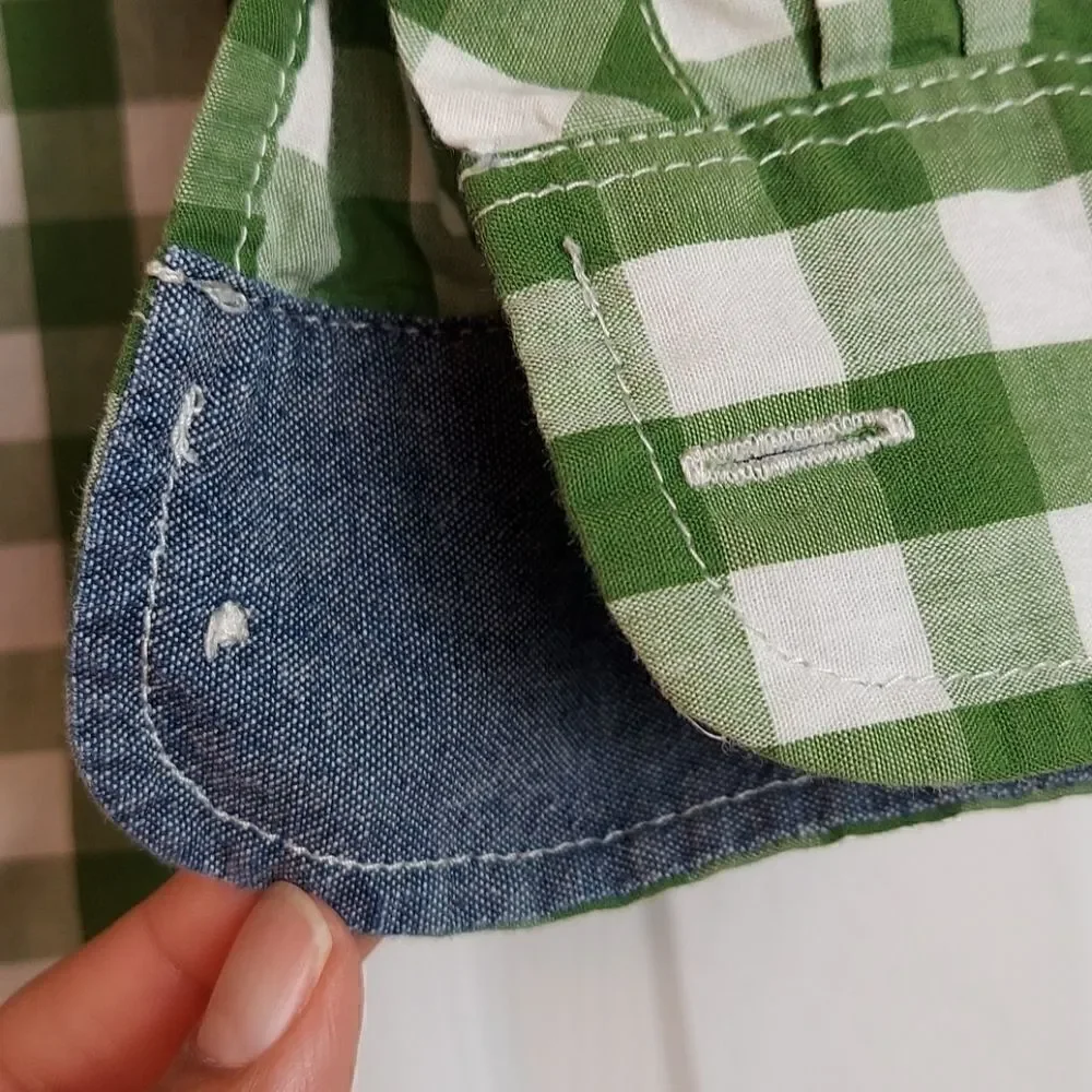 Old Navy Green Gingham Plaid Button Shirt Sz 4T